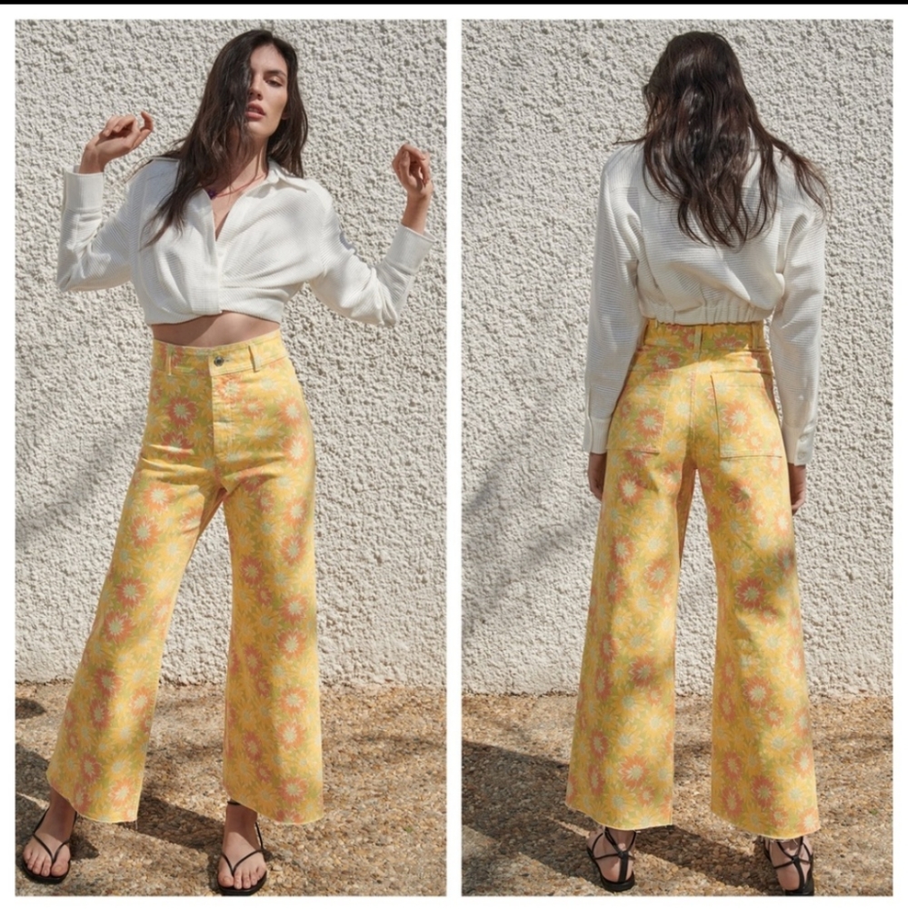 Zara Marine Straight Sunflower Print